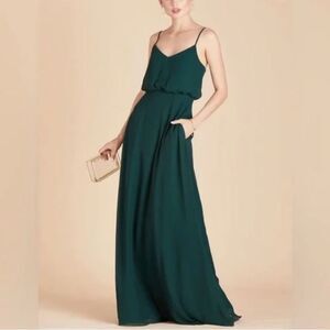 NWT Birdy Grey Gwennie Emerald Chiffon Maxi Dress Size S V-neckline Bridesmaid